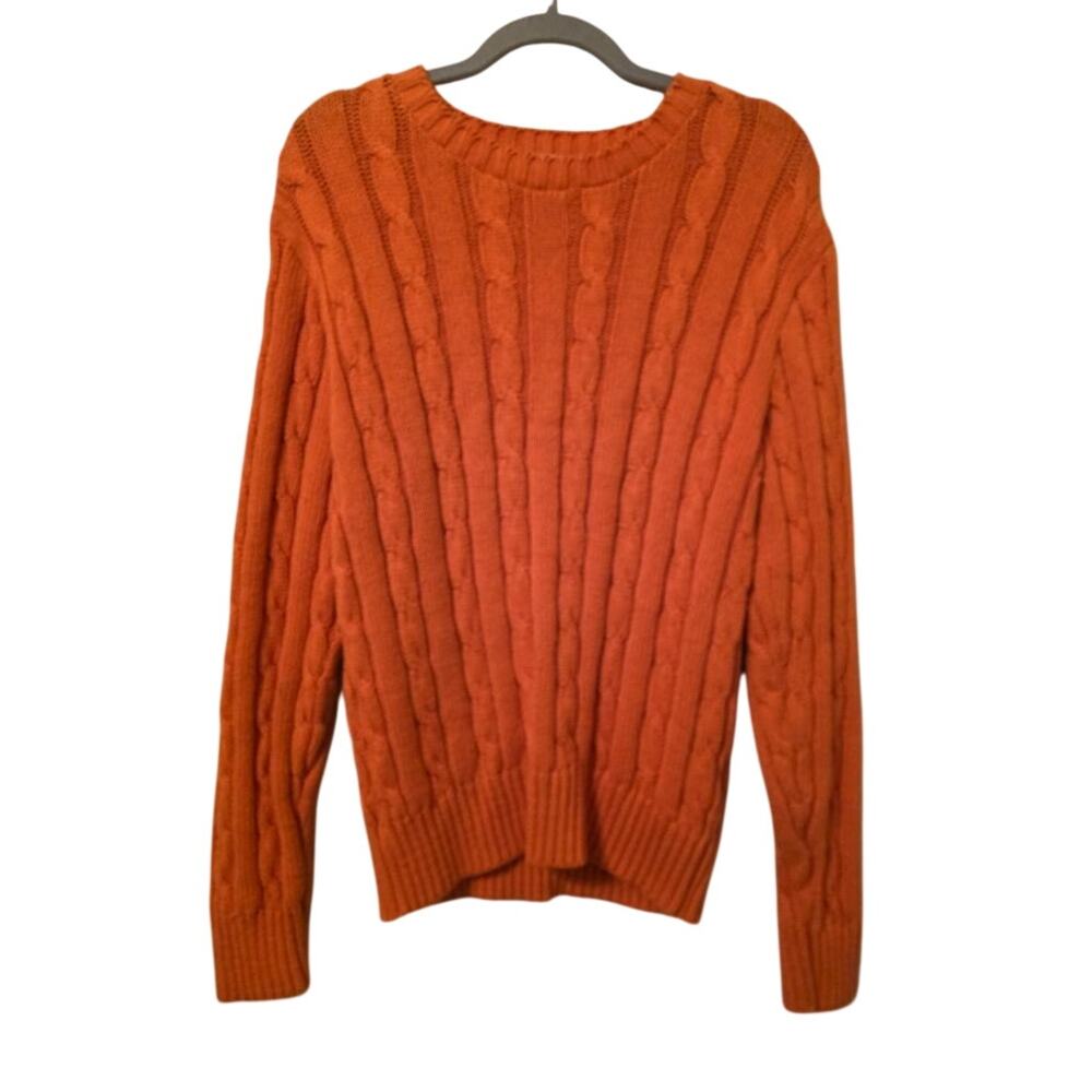 Saks Fifth Avenue Folio Womens L Orange Cable Knit Cotton Sweater
